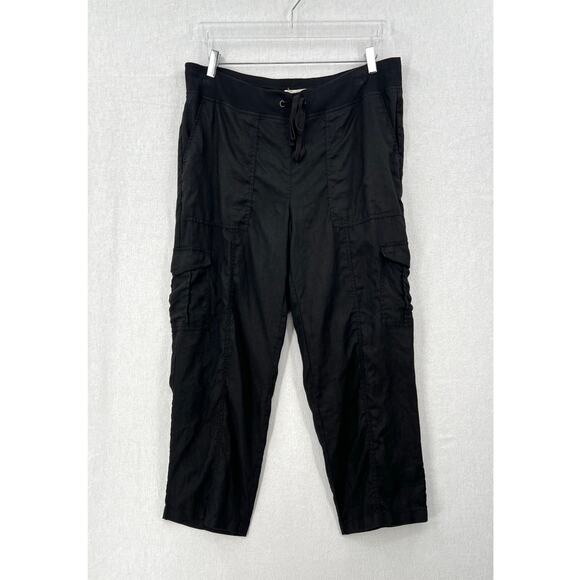 EILEEN FISHER Linen Cargo pants Womens Large Black High Rise Straight Pockets - Picture 1 of 12
